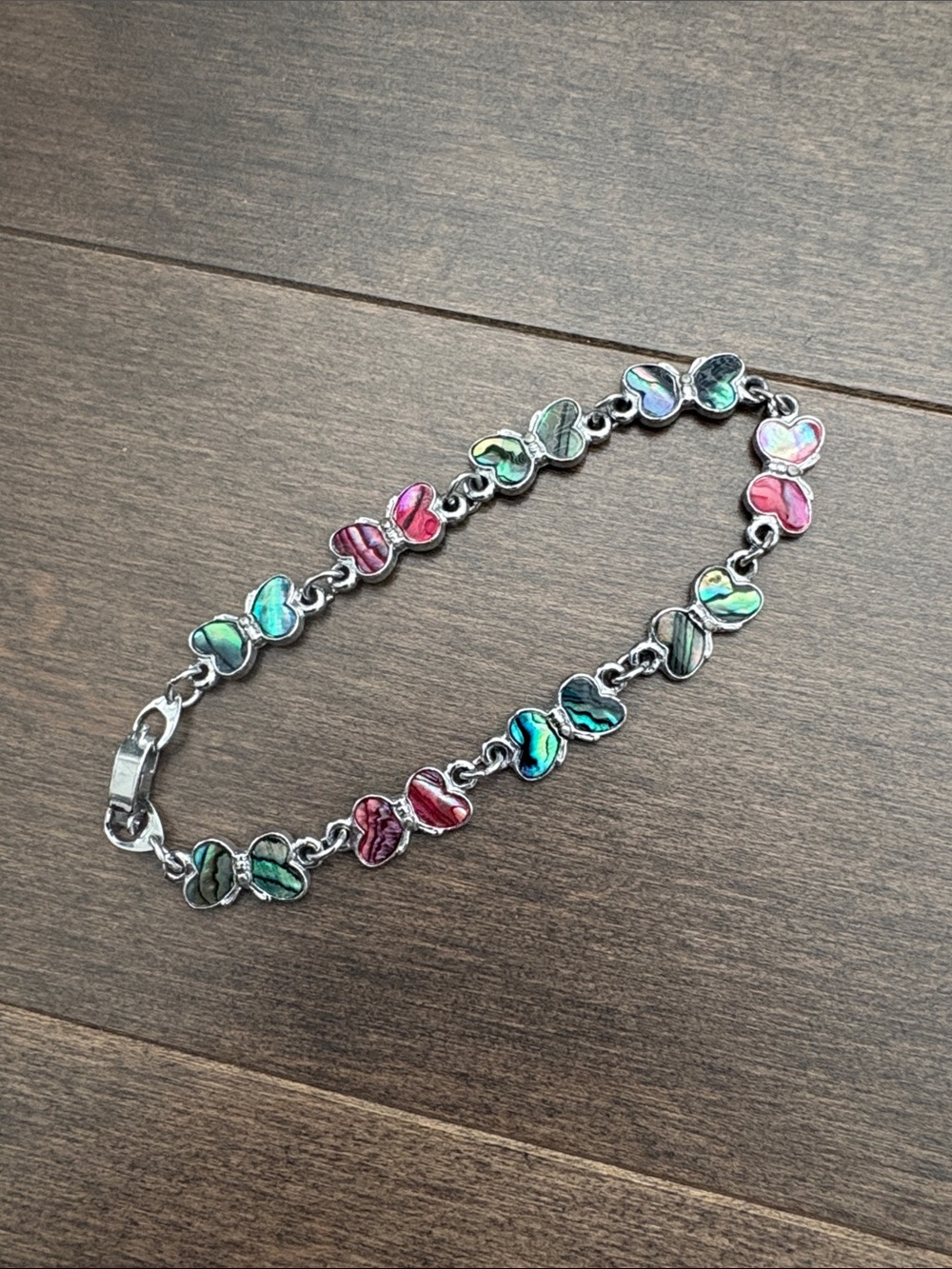 Multicolor Butterfly Chain Link Bracelet, Silver Fashion Jewelry Rainbow Accent